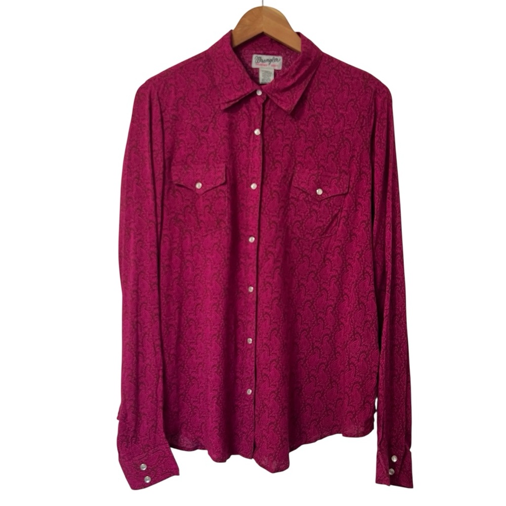 Wrangler Women’s Pink Paisley Pearl Snap Button Down Western Cowgirl Shirt XL